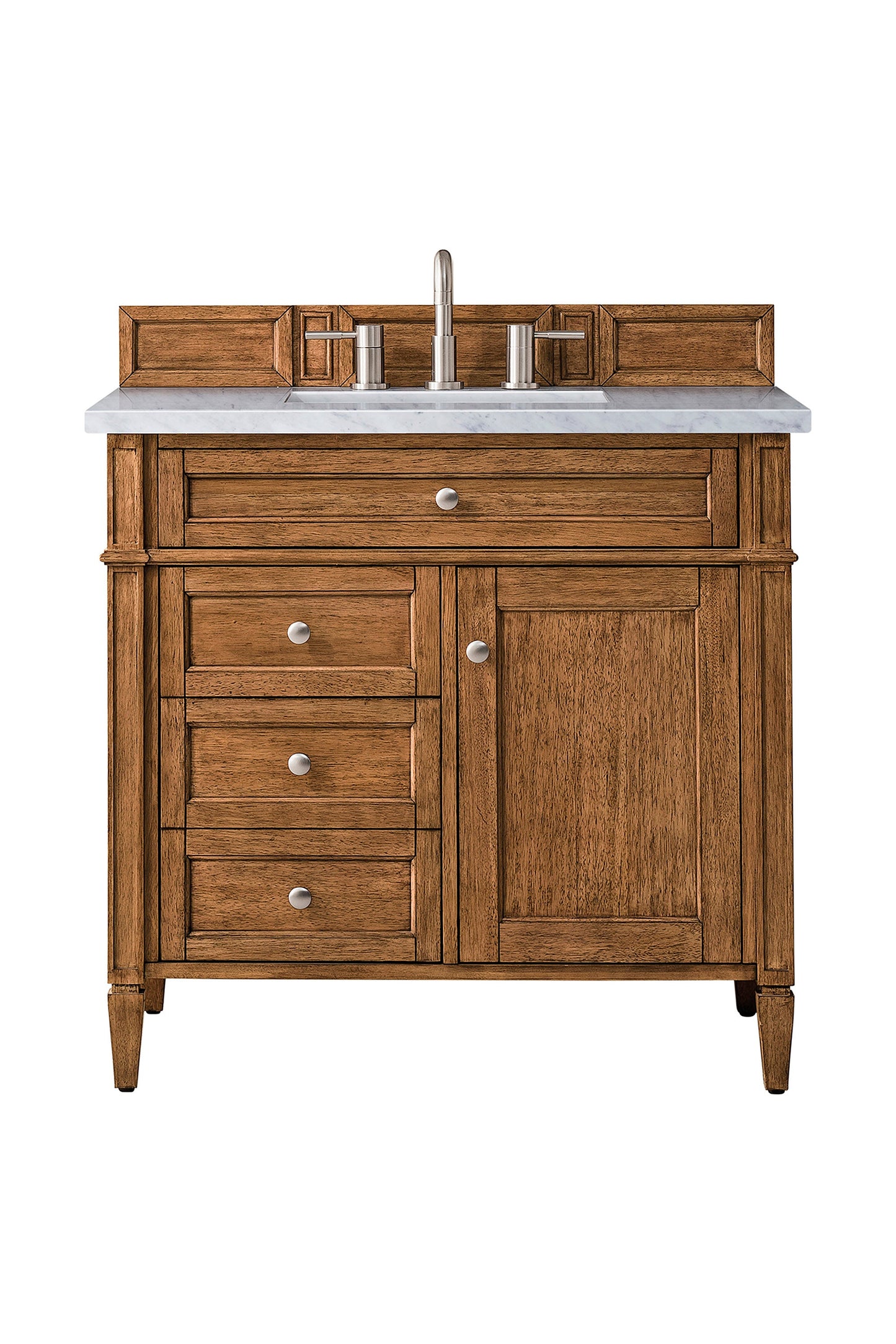 Brittany 36" Single Vanity, Saddle Brown w/ 3 CM Arctic Fall Solid Surface Top