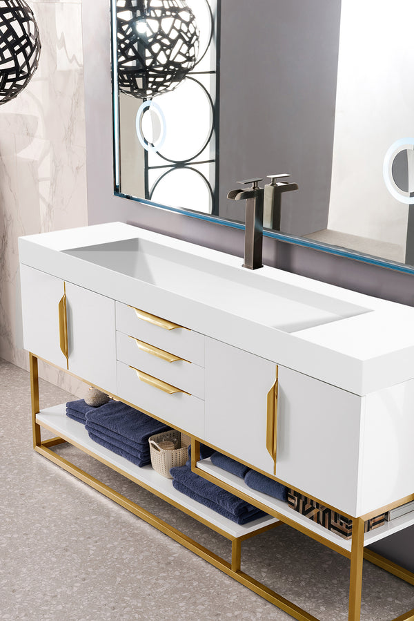 Columbia 72 Single Vanity, Glossy White, Radiant Gold w/ Glossy White Composite Stone Top