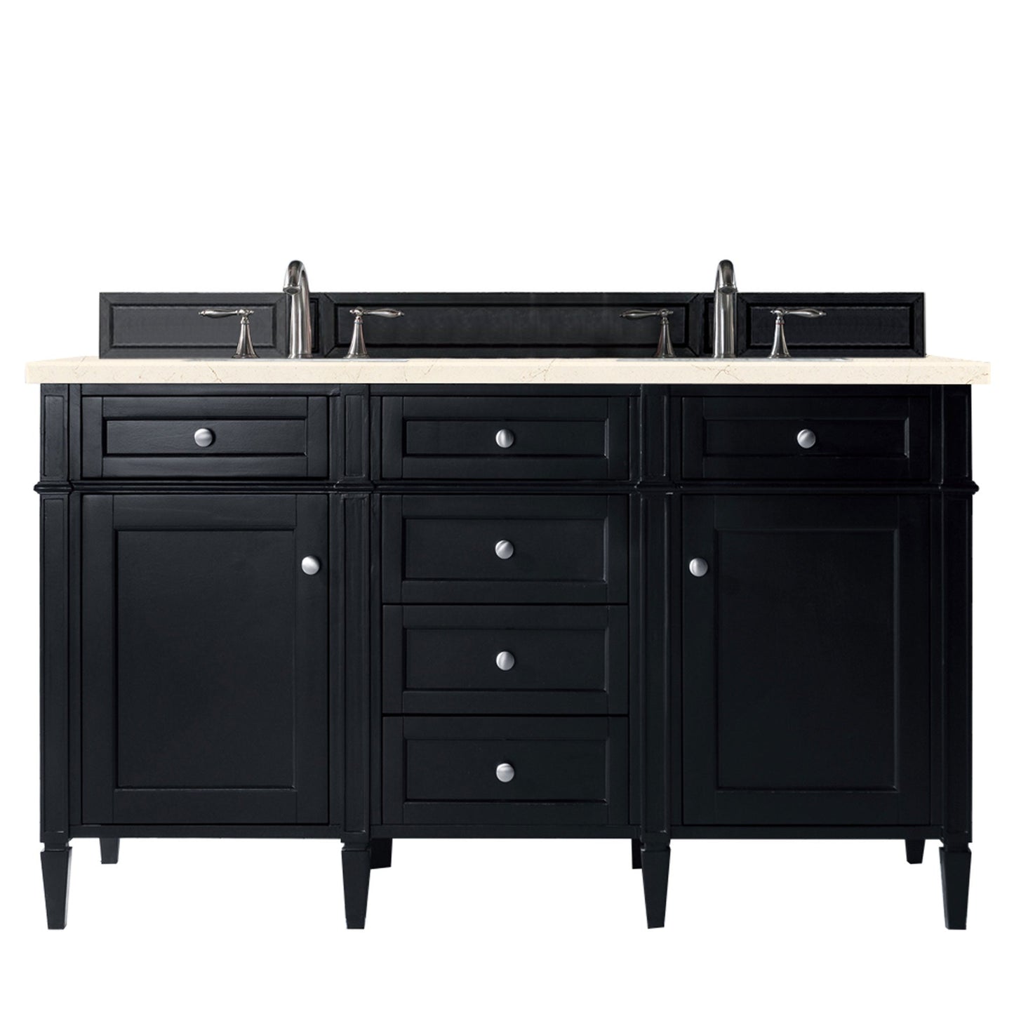 Brittany 60" Double Vanity, Black Onyx w/ 3 CM Eternal Marfil Quartz Top