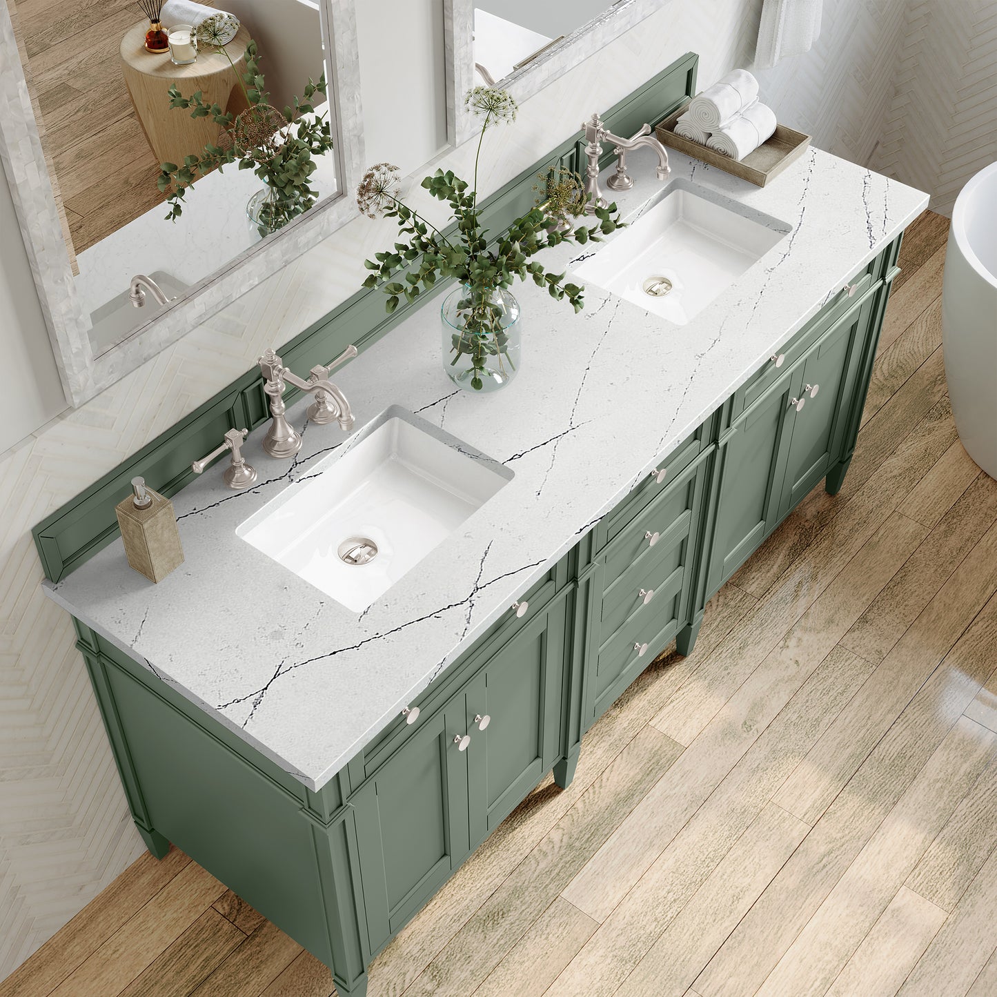 Brittany 72" Double Vanity, Smokey Celadon w/ 3 CM Ethereal Noctis Top