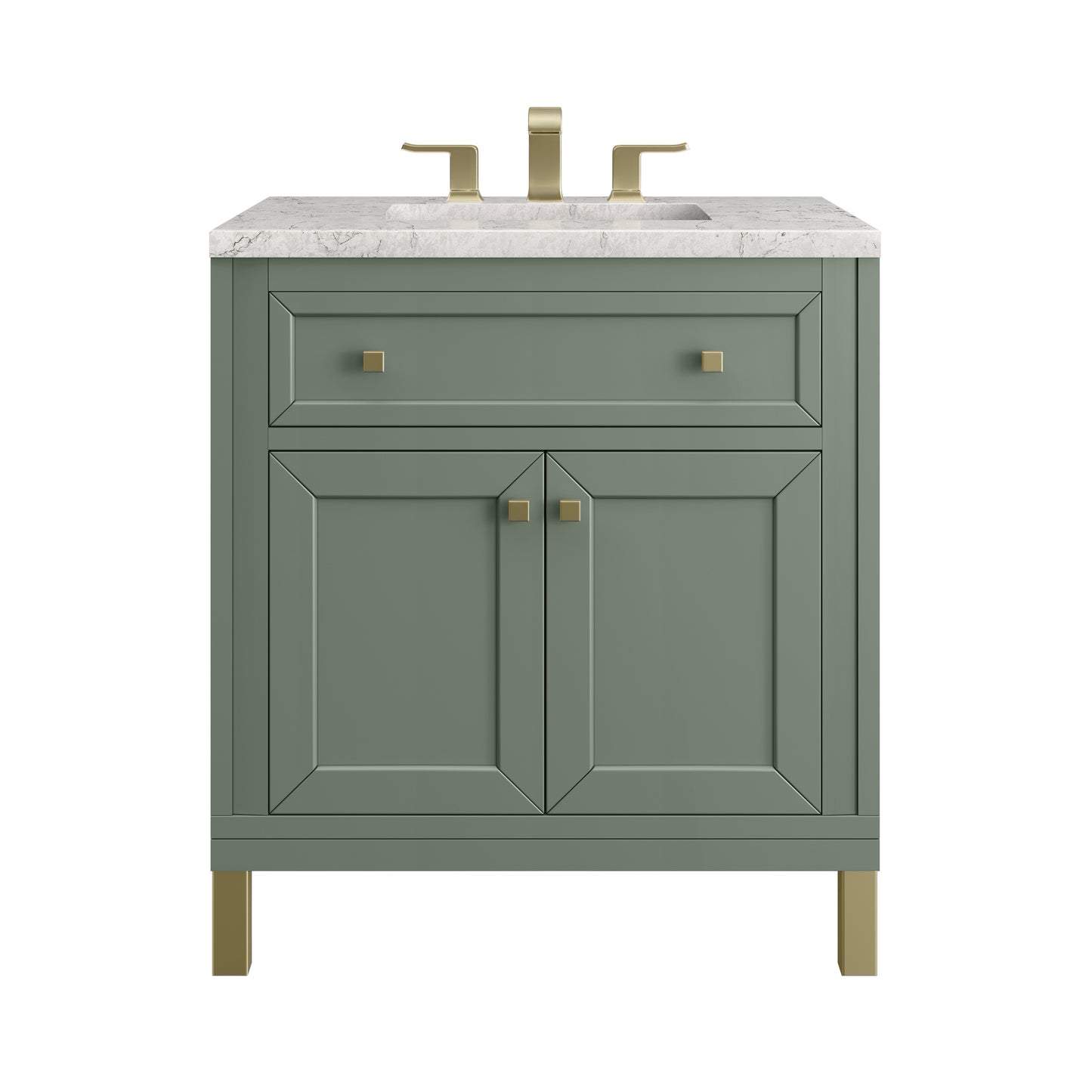 Chicago 30" Single Vanity, Smokey Celadon w/ 3 CM Eternal Jasmine Pearl Top