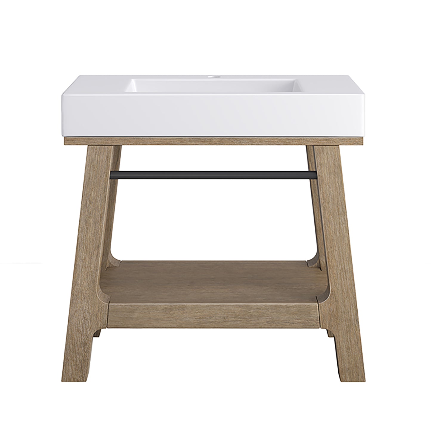 Auburn 36" Single Sink Console, Weathered Timber w/ Glossy White Mineral Composite Stone Top