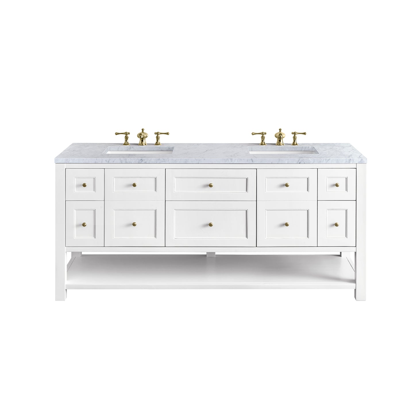 Breckenridge 72" Double Vanity, Bright White w/ 3 CM Carrara Marble Top