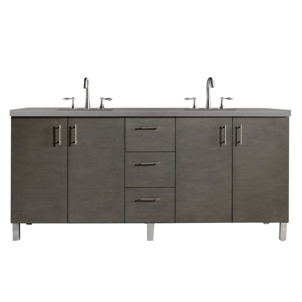 Metropolitan 72" Double Vanity, Silver Oak w/ 3 CM Grey Expo Quartz Top