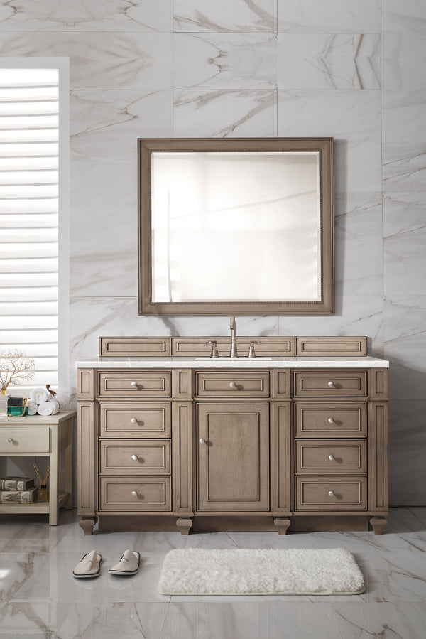 Bristol 60 Single Vanity, Whitewashed Walnut w/ 3 CM Eternal Serena Quartz Top