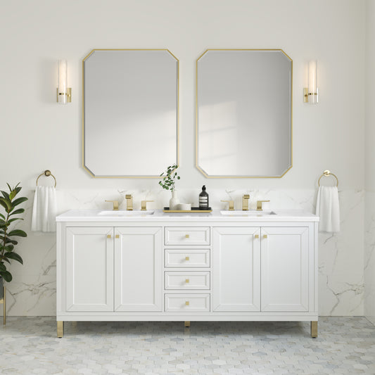 Chicago 72" Double Vanity, Glossy White w/ 3 CM White Zeus Top