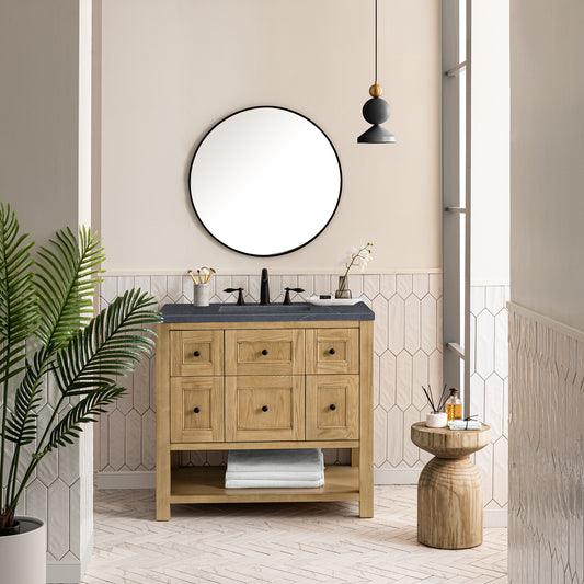 Breckenridge 36" Single Vanity, Light Natural Oak w/ 3 CM Charcoal Soapstone Top