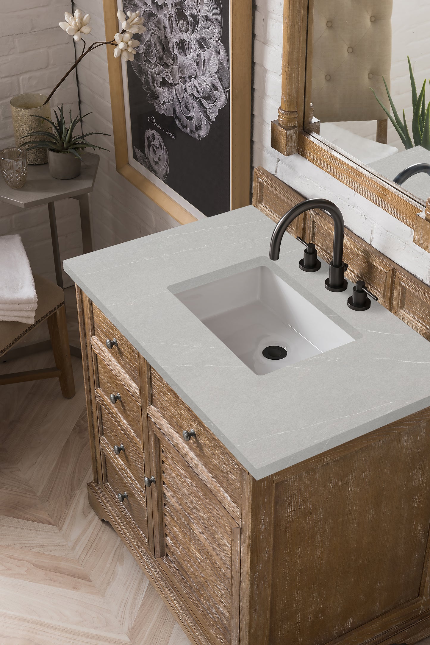 Savannah 36" Single Vanity, Driftwood w/ 3 CM Eternal Serena Quartz Top