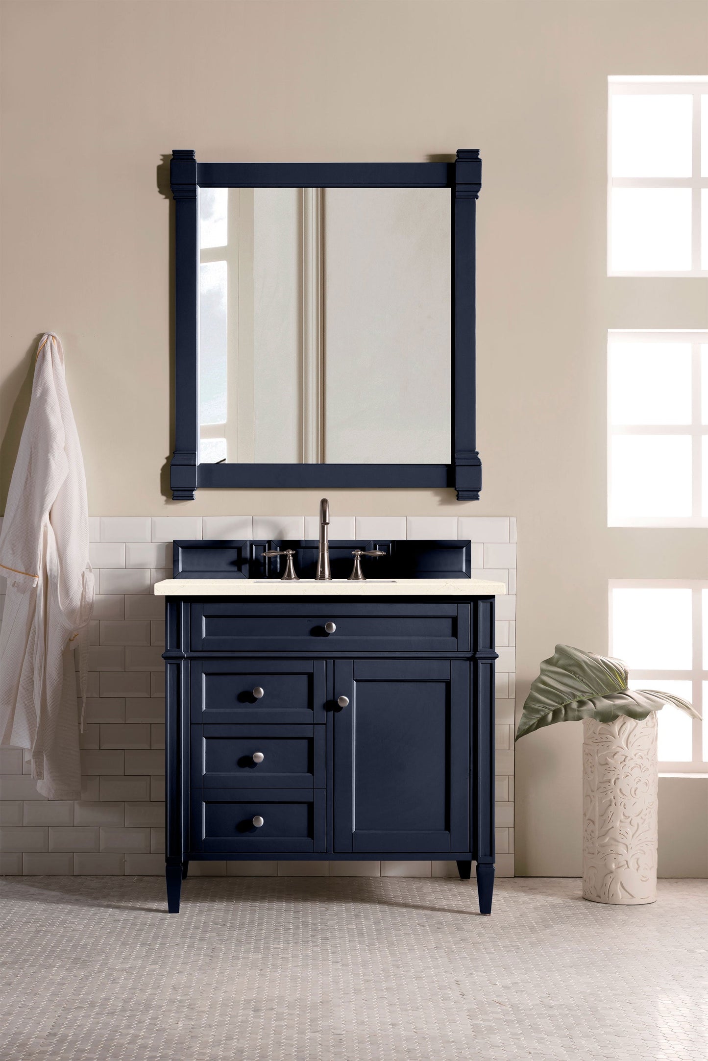 Brittany 36" Single Vanity, Victory Blue w/ 3 CM Eternal Marfil Quartz Top