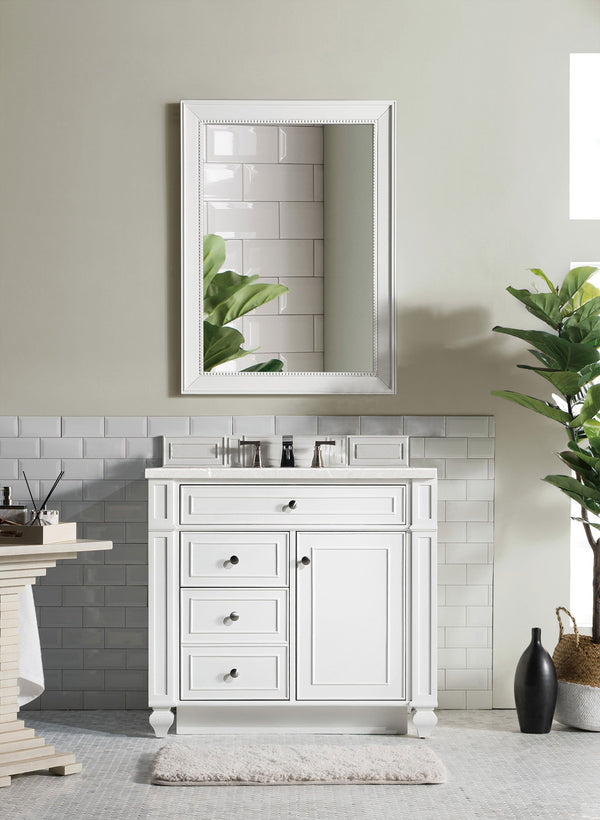 Bristol 36 Single Vanity, Bright White w/ 3 CM Eternal Serena Quartz Top