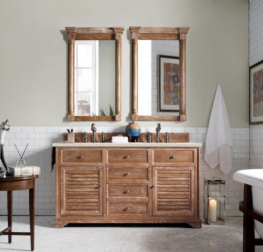 Savannah 60" Double Vanity, Driftwood w/ 3 CM Eternal Marfil Quartz Top