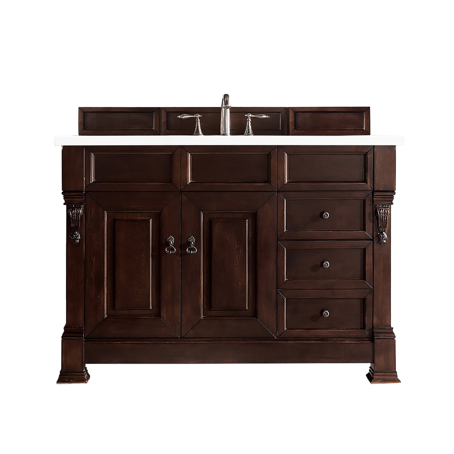 Brookfield 48" Single Vanity, Burnished Mahogany w/ 3 CM White Zeus Quartz Top