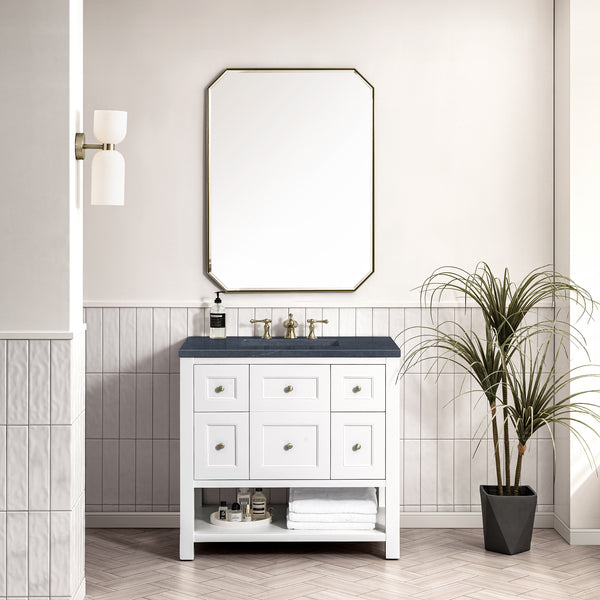 Breckenridge 36 Single Vanity, Bright White w/ 3 CM Charcoal Soapstone Top