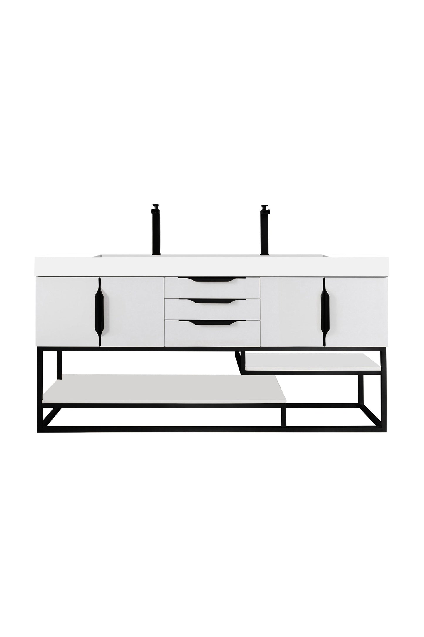 Columbia 72" Double Vanity, Glossy White, Matte Black w/ Glossy White Composite Stone Top