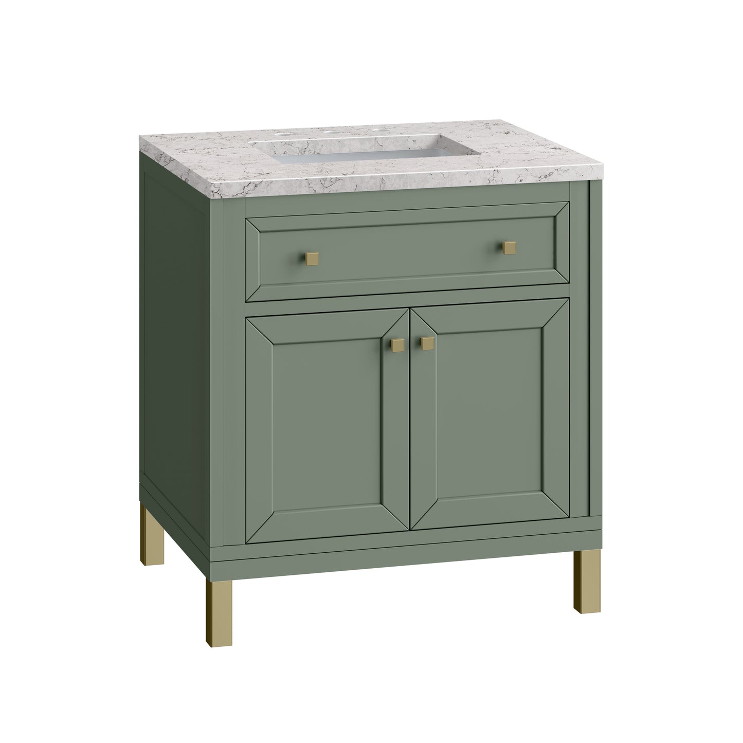 Chicago 30" Single Vanity, Smokey Celadon w/ 3 CM Eternal Jasmine Pearl Top