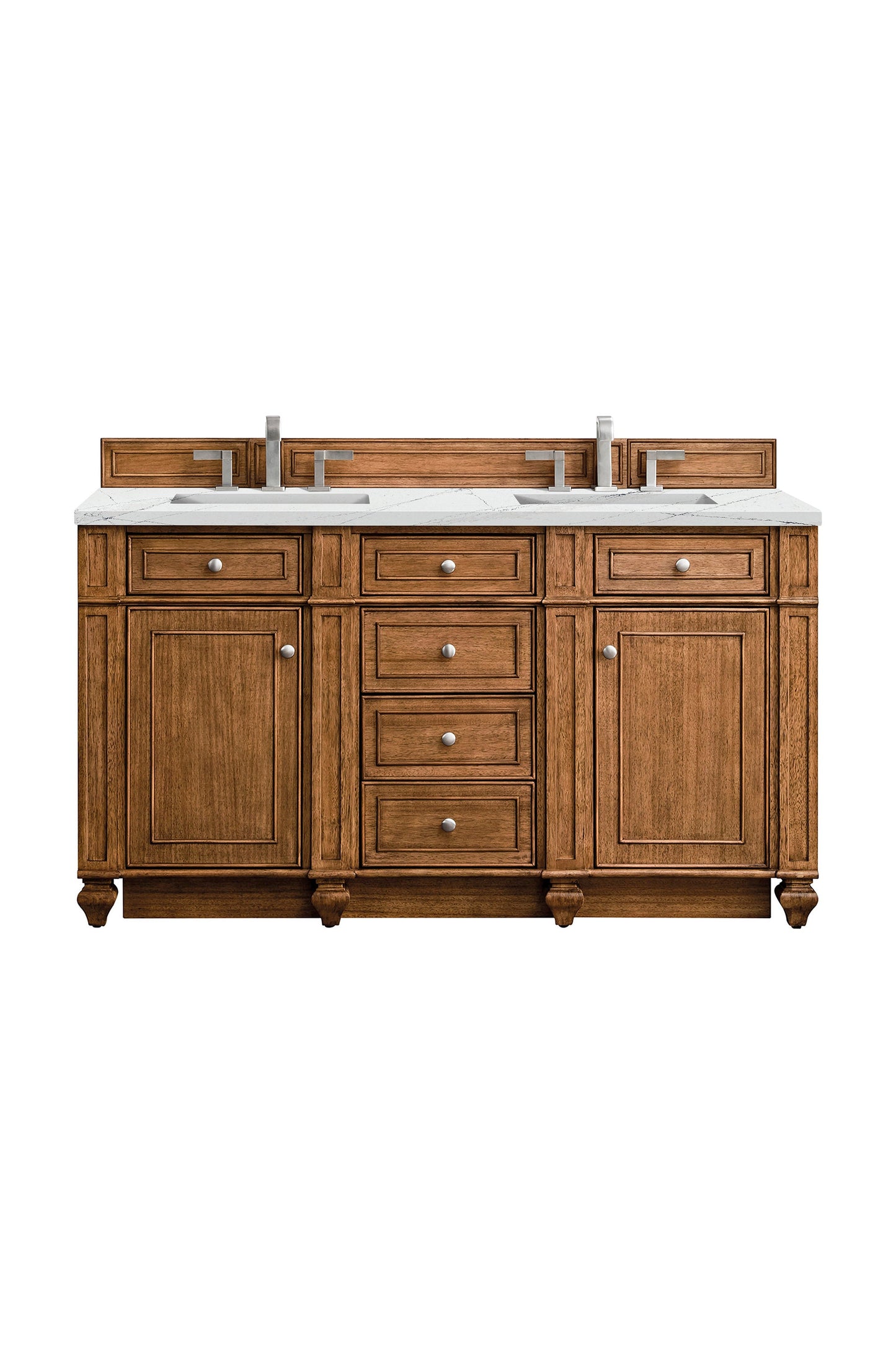 Bristol 60" Double Vanity, Saddle Brown w/ 3 CM Ethereal Noctis Quartz Top