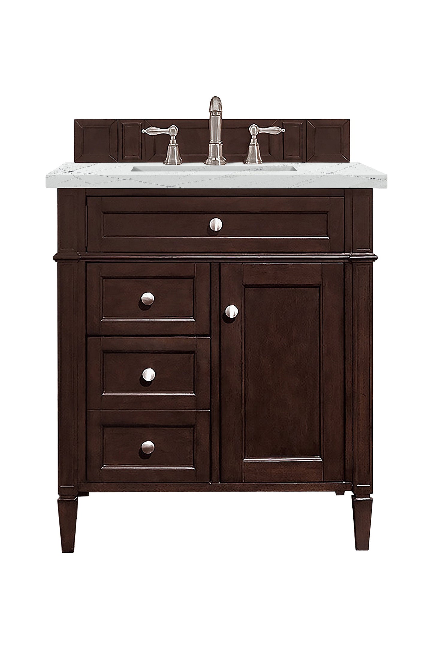 Brittany 30" Single Vanity, Burnished Mahogany, w/ 3 CM Ethereal Noctis Quartz Top