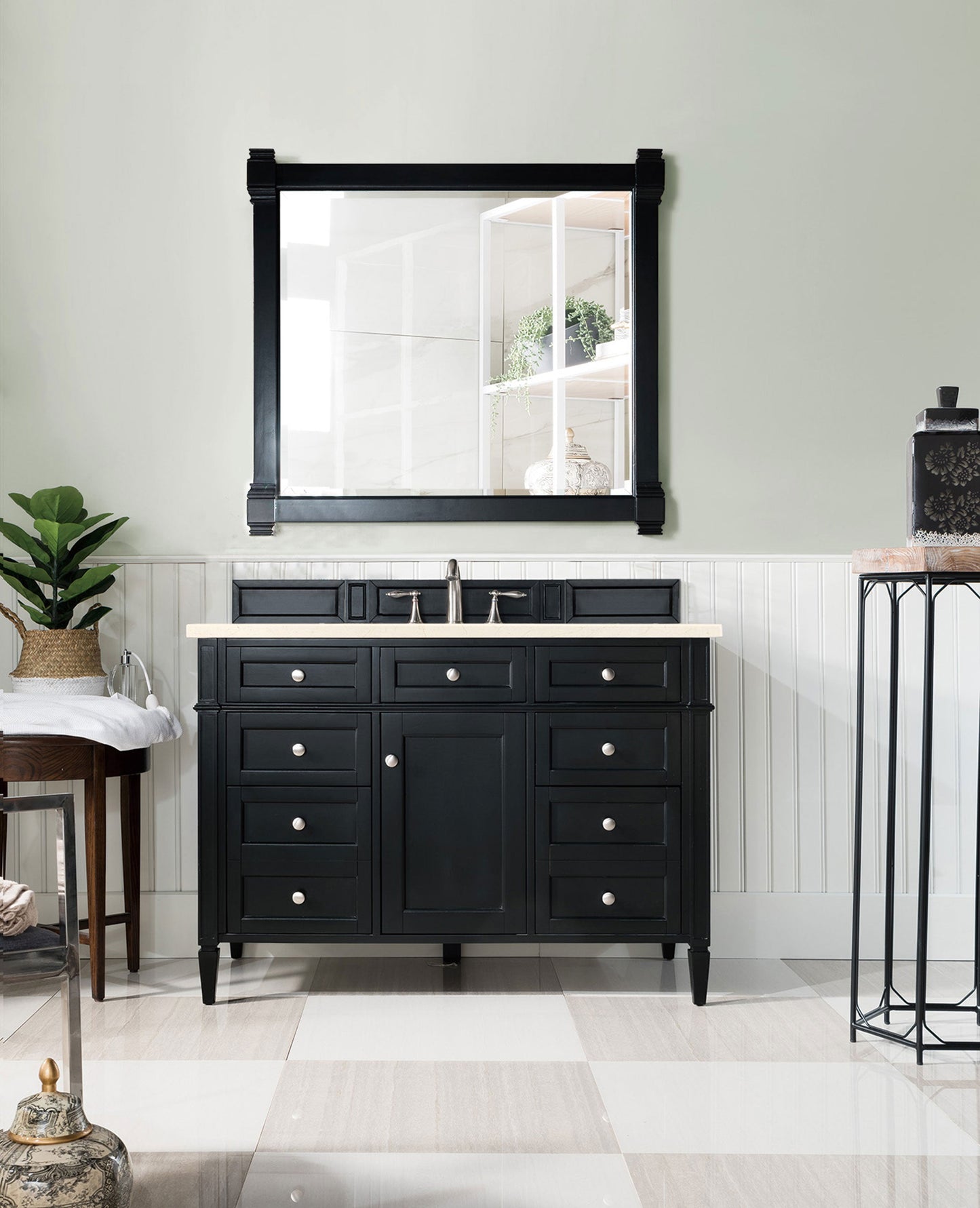 Brittany 48" Single Vanity, Black Onyx w/ 3 CM Eternal Marfil Quartz Top