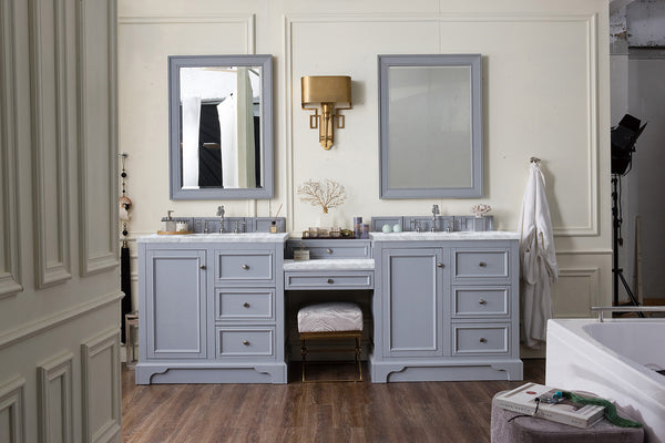 De Soto 94 Double Vanity Set, Silver Gray w/ 3 CM Carrara Marble Top