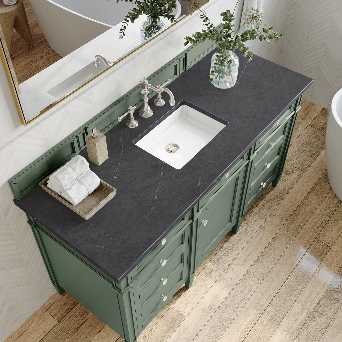 Brittany 60" Single Vanity, Smokey Celadon w/ 3 CM Charcoal Soapstone Top