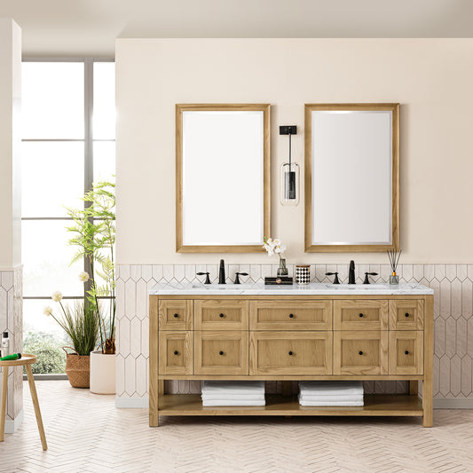 Breckenridge 72" Double Vanity, Light Natural Oak w/ 3 CM Ethereal Noctis Top