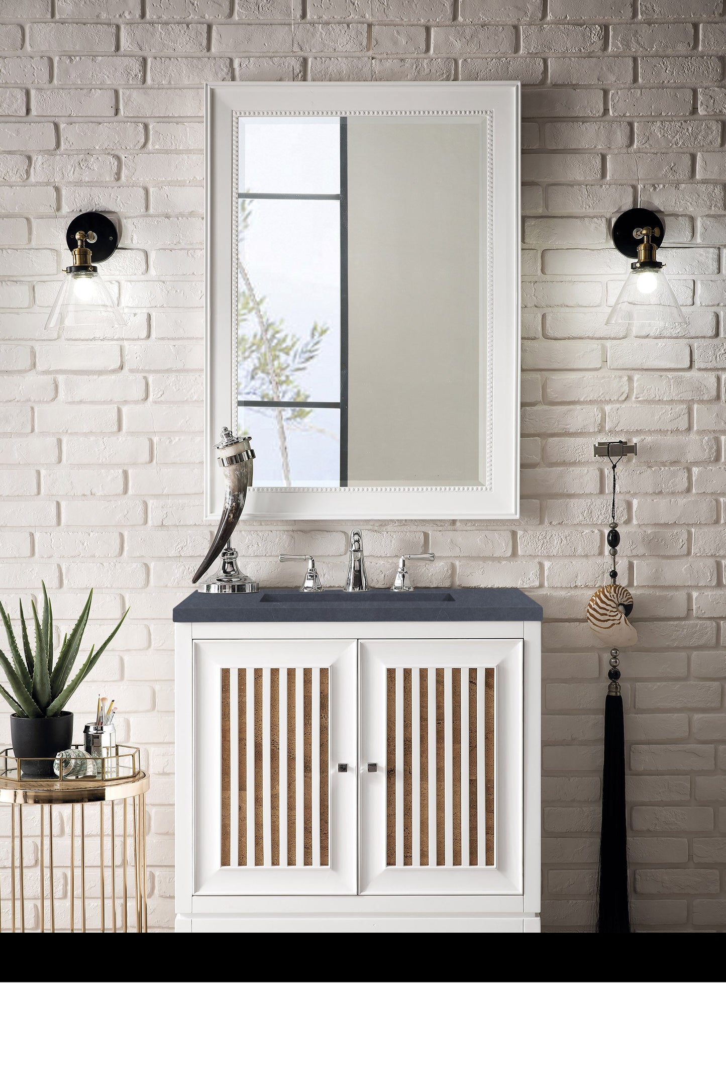 Athens 30" Single Vanity, Glossy White w/ 3 CM Charcoal Soapstone Quartz Top