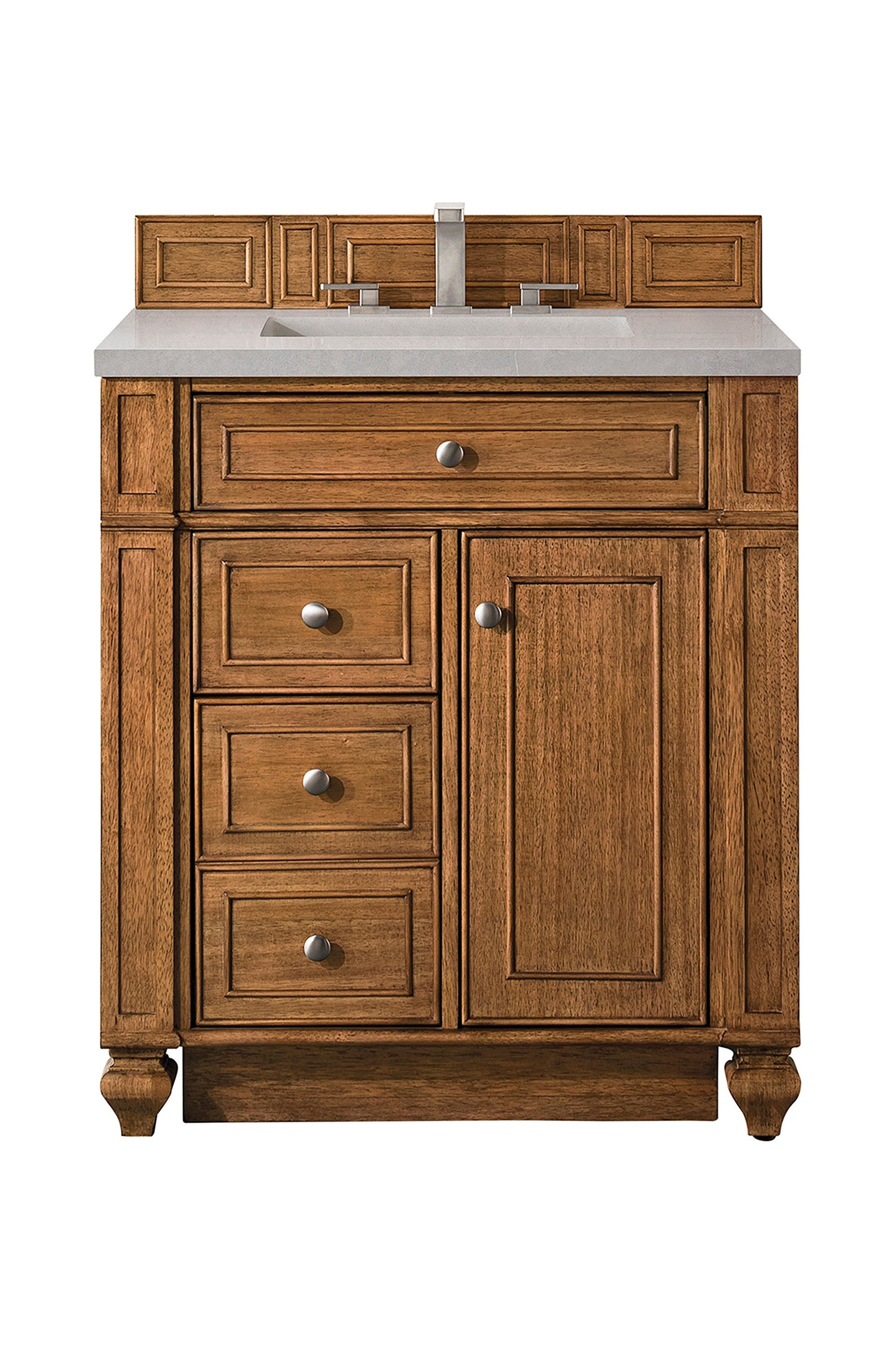 Bristol 30" Single Vanity, Saddle Brown w/ 3 CM Eternal Serena Quartz Top