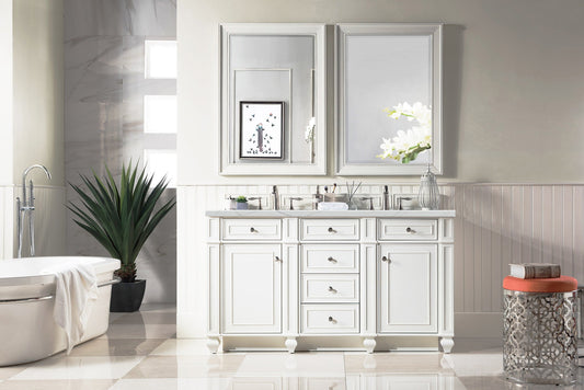 Bristol 60" Double Vanity, Bright White w/ 3 CM Ethereal Noctis Quartz Top