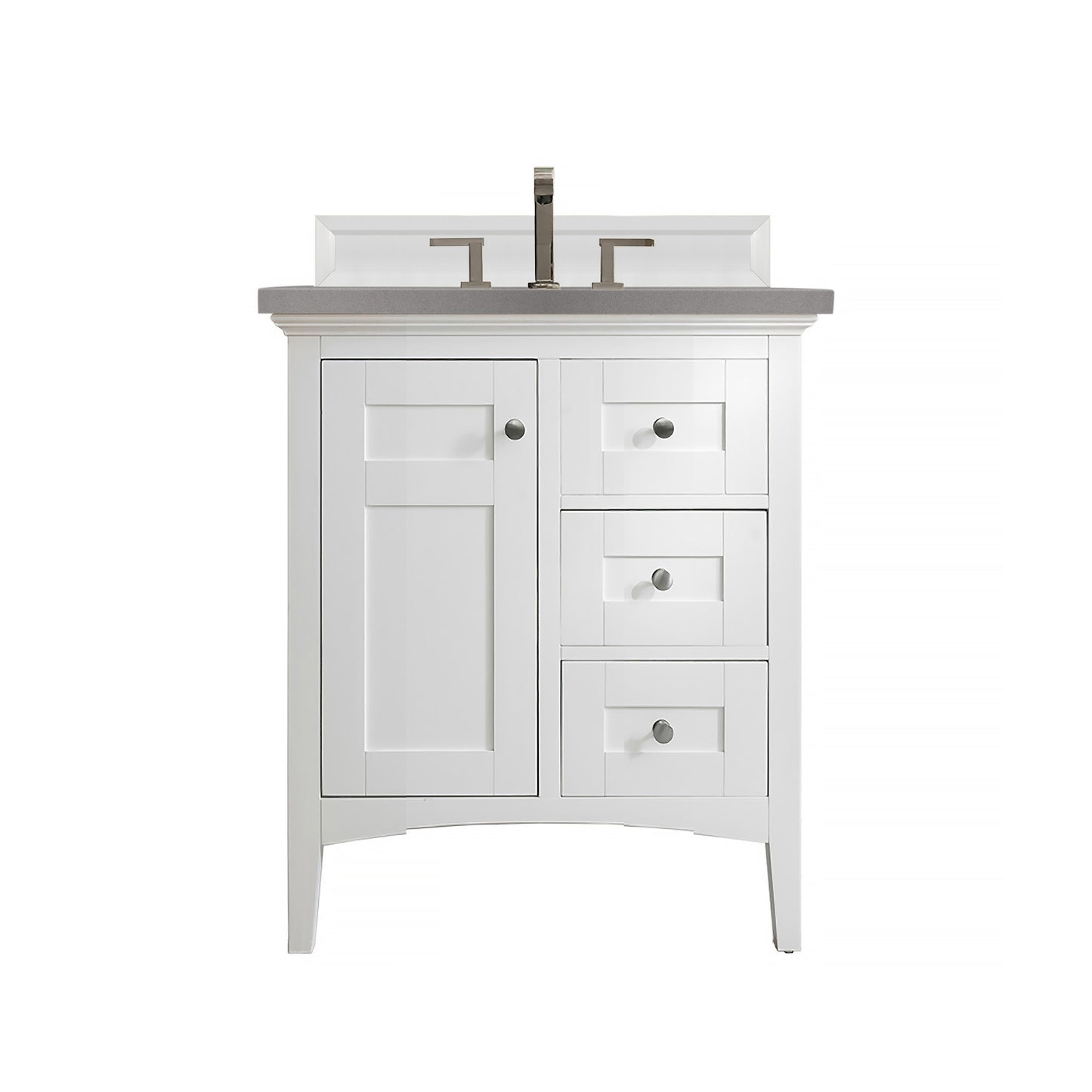 Palisades 30" Single Vanity, Bright White w/ 3 CM Grey Expo Quartz Top