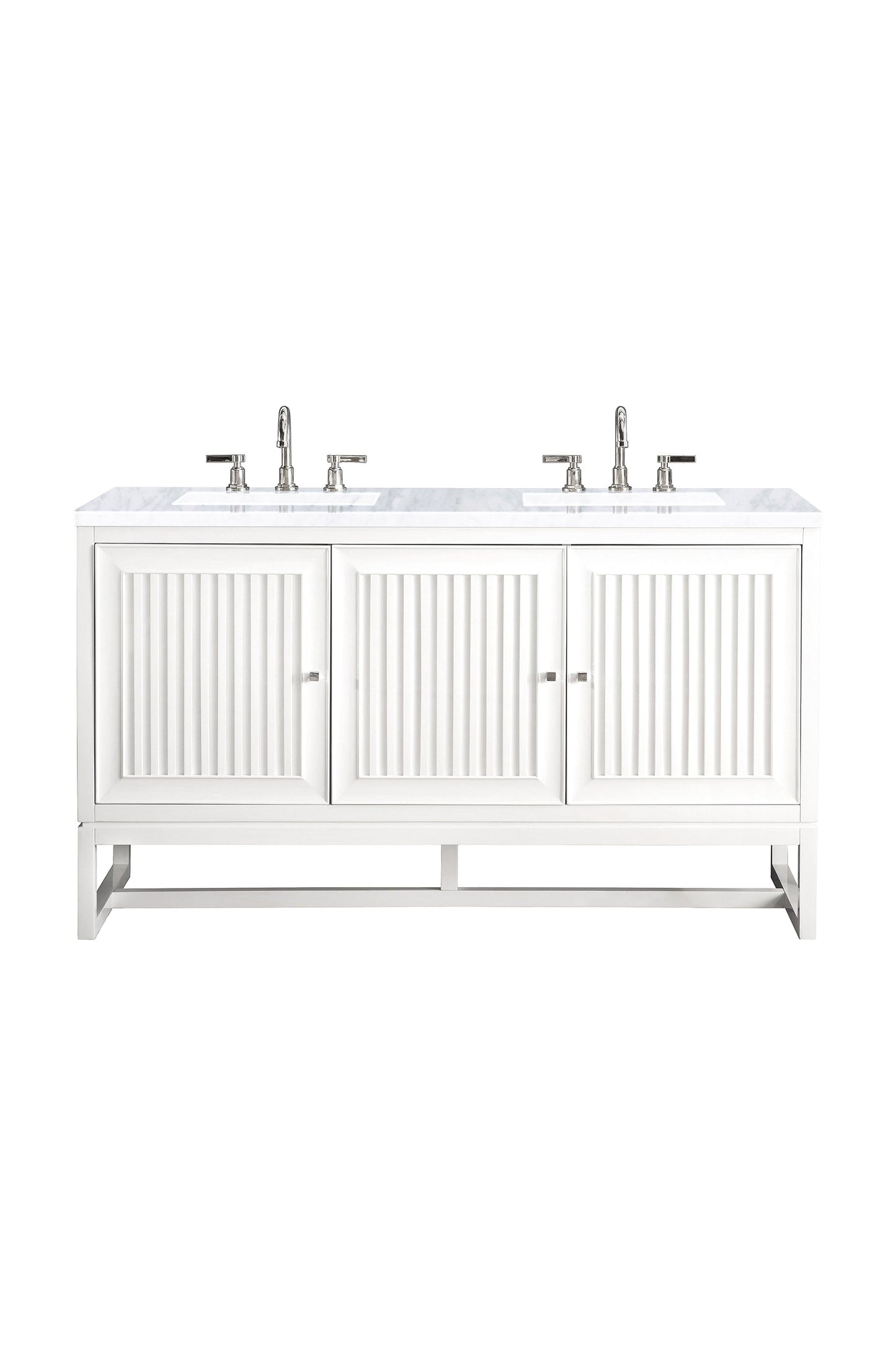 Athens 60" Double Vanity, Glossy White w/ 3 CM Carrara White Top