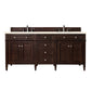 Brittany 72" Double Vanity, Burnished Mahogany w/ 3 CM Eternal Marfil Quartz Top