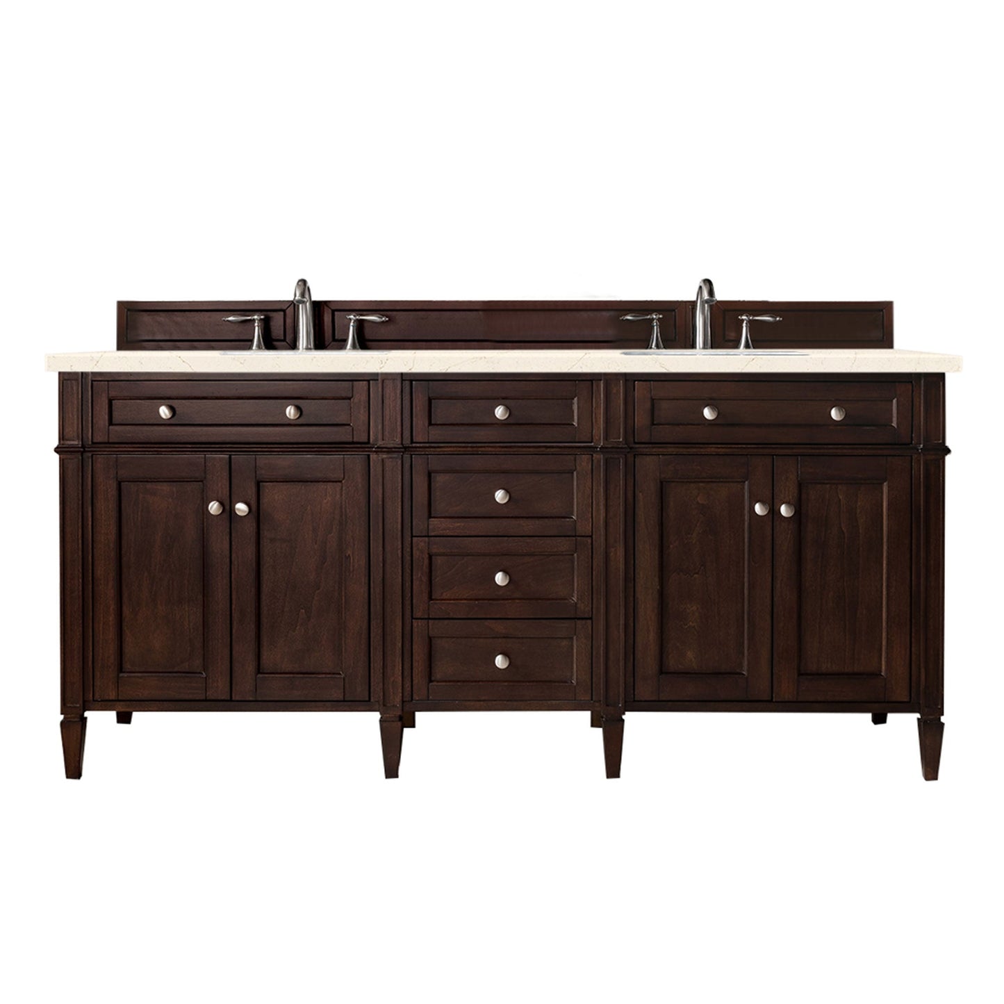 Brittany 72" Double Vanity, Burnished Mahogany w/ 3 CM Eternal Marfil Quartz Top