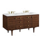 Amberly 60" Double Vanity, Mid-Century Walnut w/ 3 CM White Zeus Top