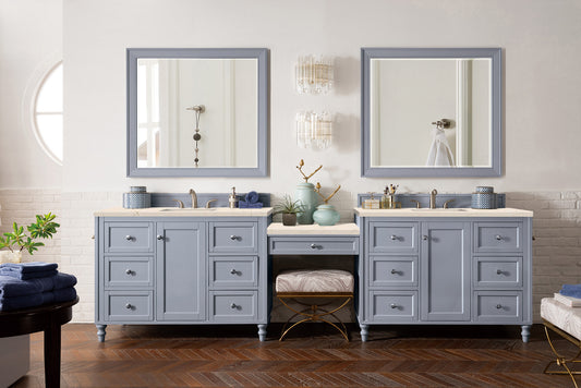 Copper Cove Encore 122" Double Vanity Set, Silver Gray w/ 3 CM Eternal Marfil Quartz Top