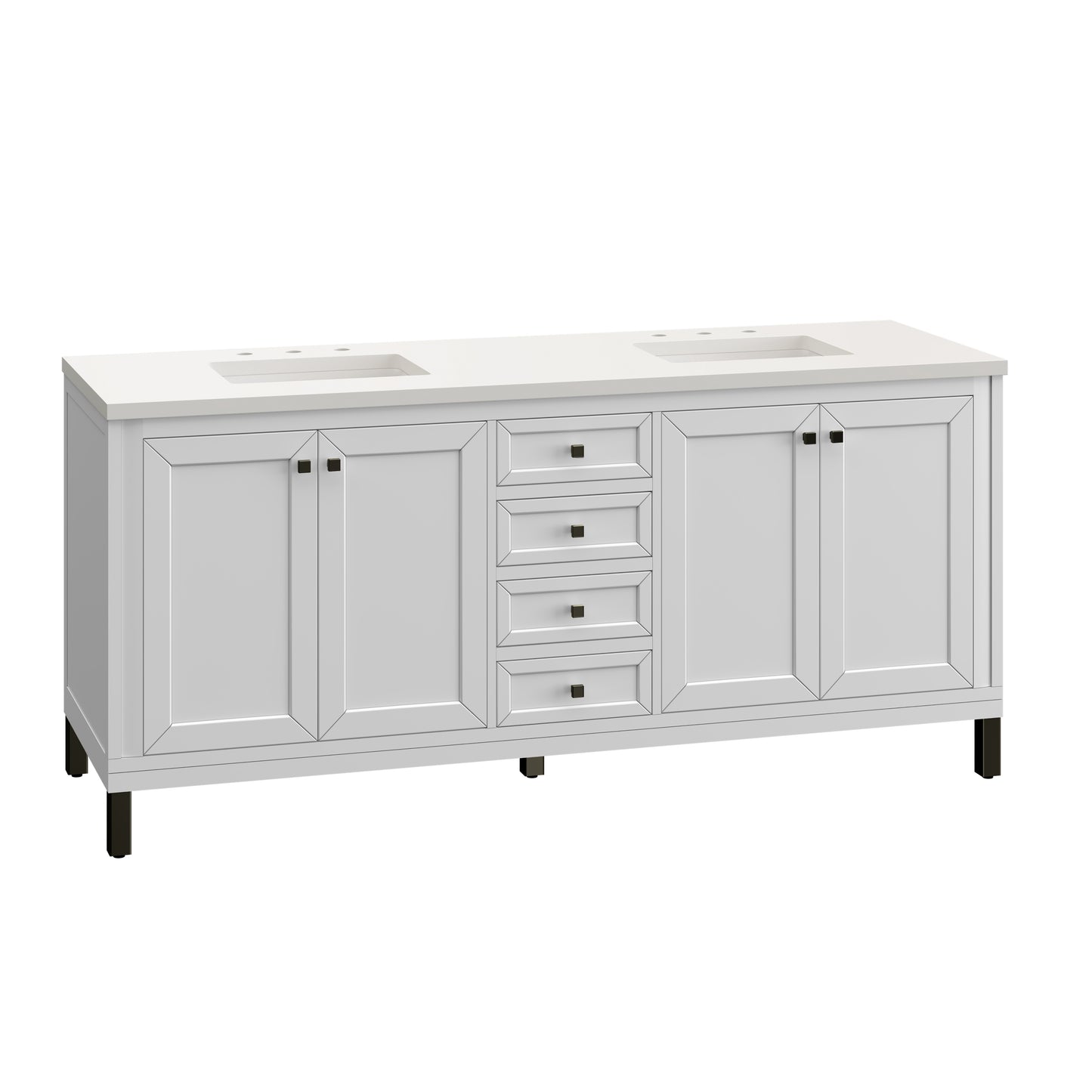 Chicago 72" Double Vanity, Glossy White w/ 3 CM White Zeus Top