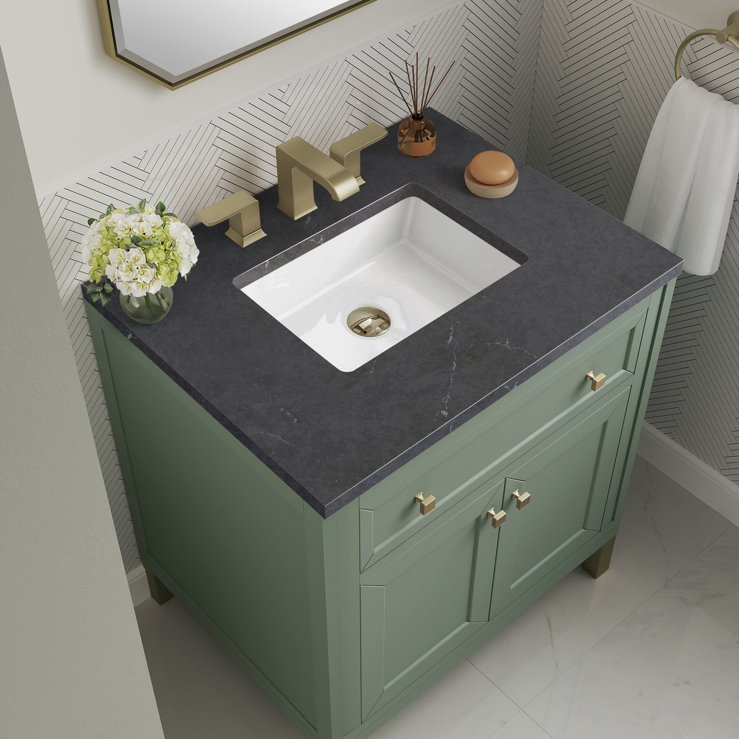 Chicago 30" Single Vanity, Smokey Celadon w/ 3 CM Charcoal Soapstone Top