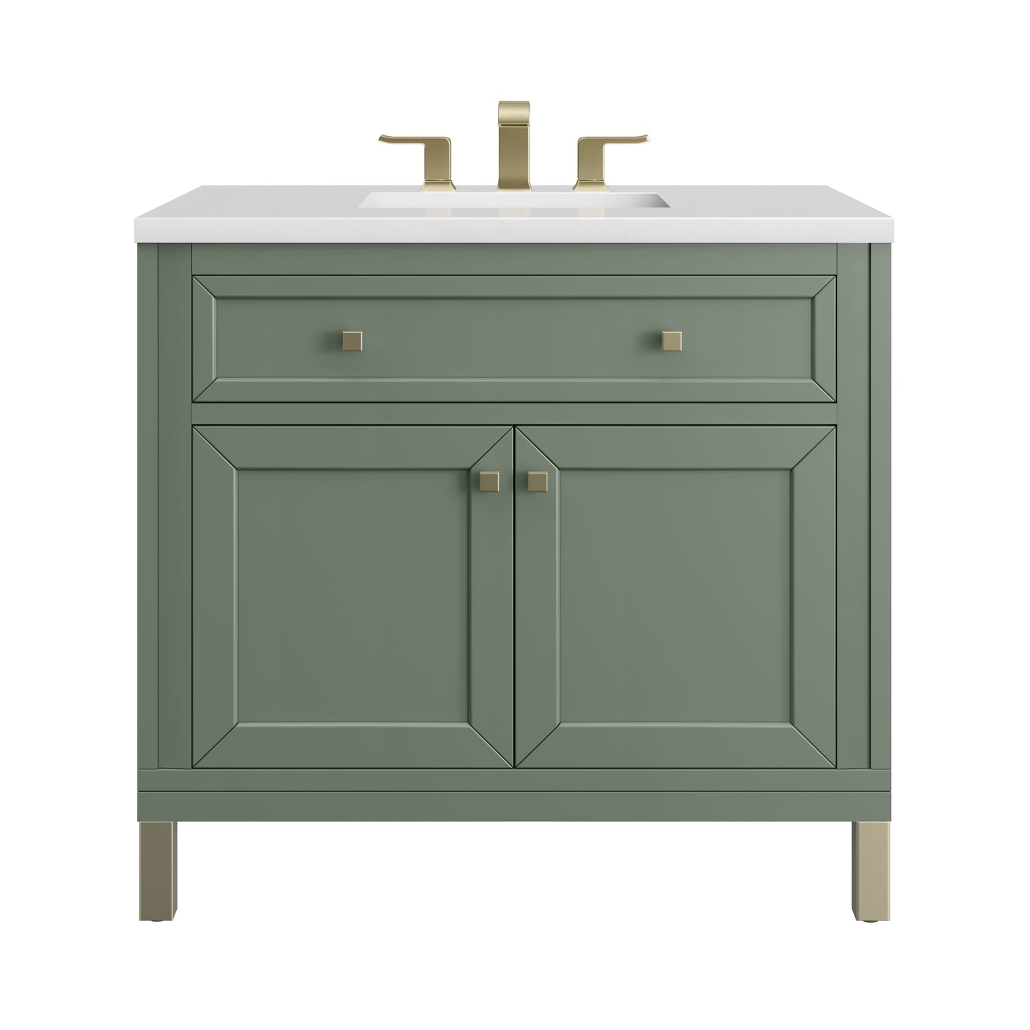 Chicago 36" Single Vanity, Smokey Celadon w/ 3 CM White Zeus Top