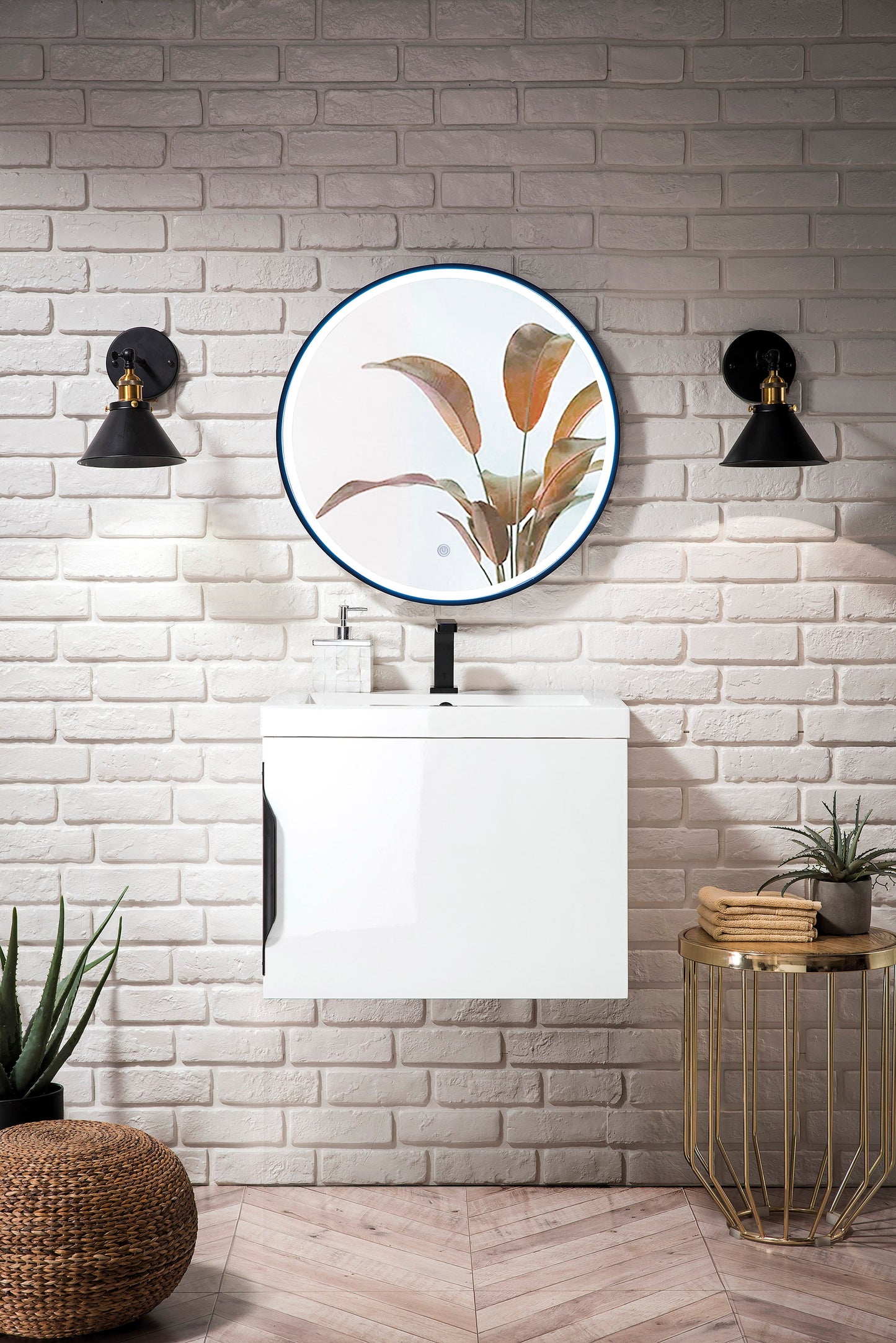 Columbia 24" Single Vanity, Glossy White w/ White Glossy Composite Stone Top