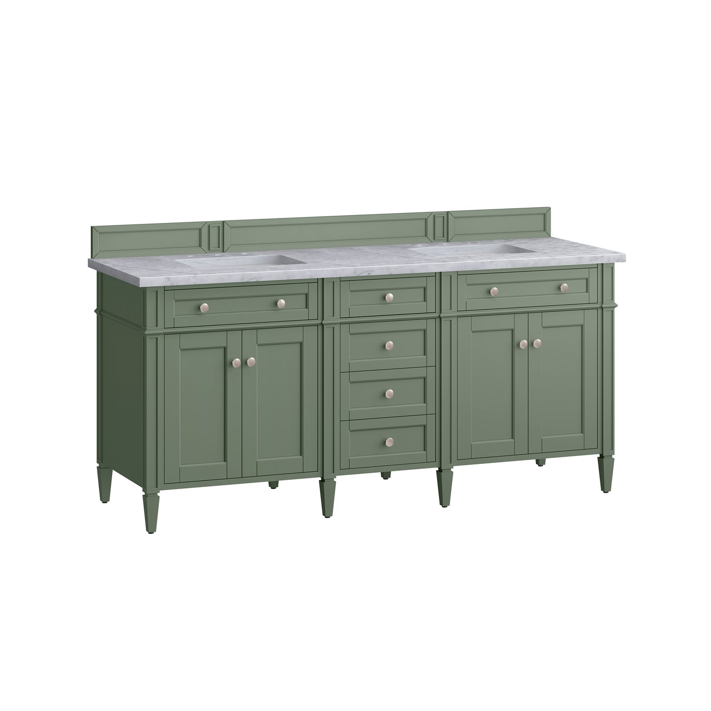 Brittany 72" Double Vanity, Smokey Celadon w/ 3 CM Carrara Marble Top