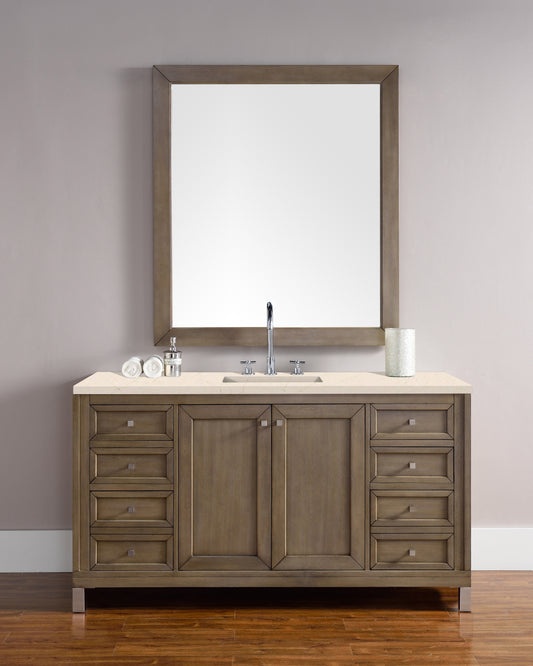 Chicago 60" Single Vanity, Whitewashed Walnut w/ 3 CM Eternal Marfil Quartz Top