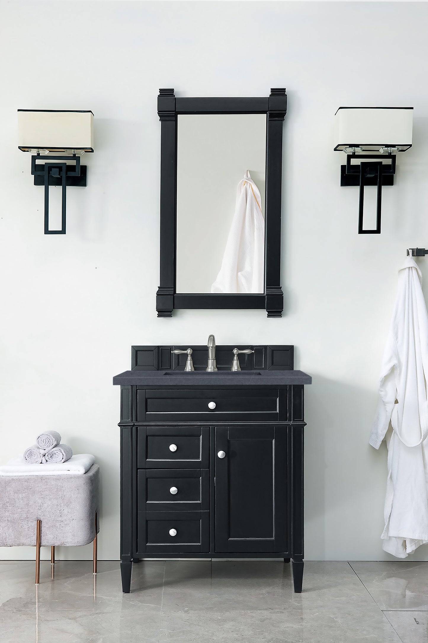 Brittany 30" Single Vanity, Black Onyx, w/ 3 CM Charcoal Soapstone Quartz Top