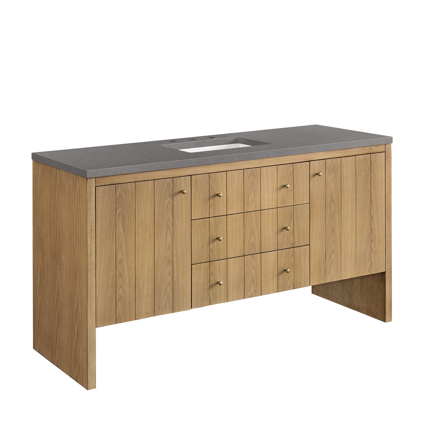 Hudson 60" Single Vanity, Light Natural Oak w/ 3 CM Grey Expo Top