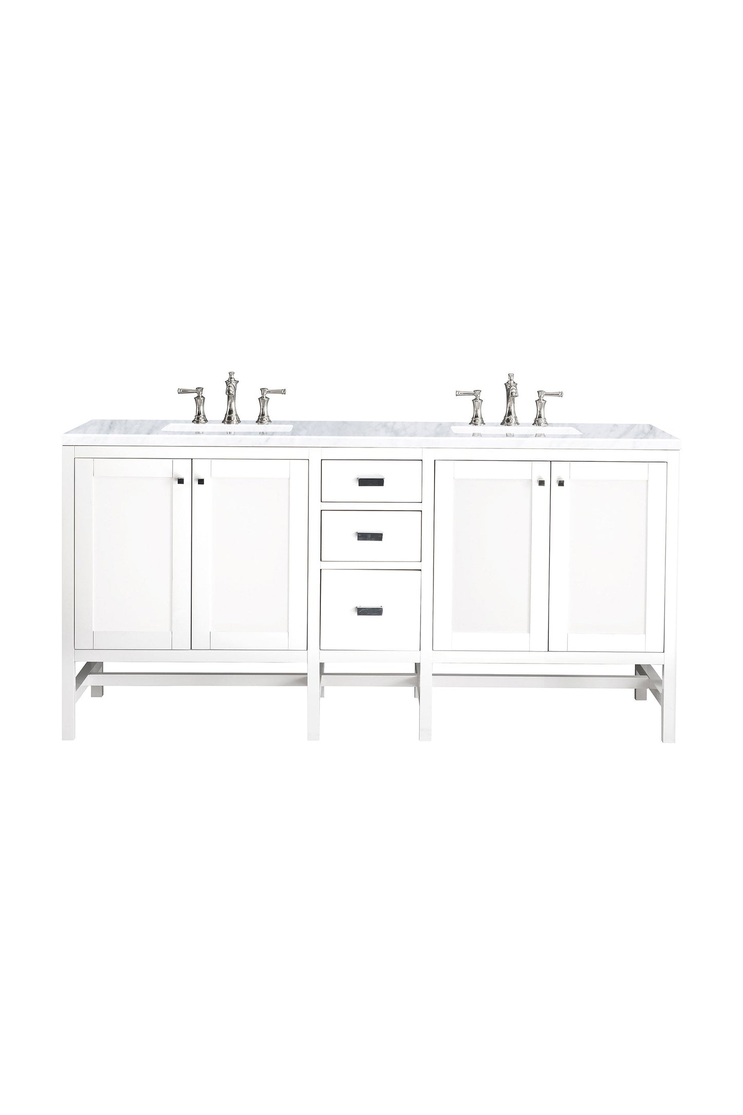 Addison 72" Double Vanity, Glossy White w/ 3 CM Carrara White Top