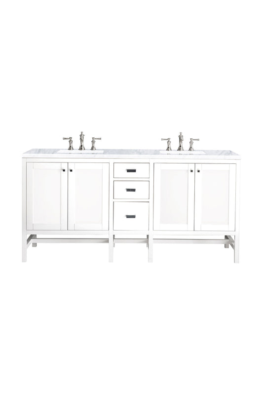 Addison 72" Double Vanity, Glossy White w/ 3 CM Carrara White Top