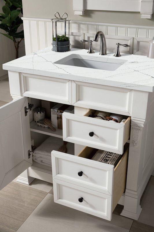 Brookfield 36" Single Vanity, Bright White w/ 3 CM Ethereal Noctis Quartz Top