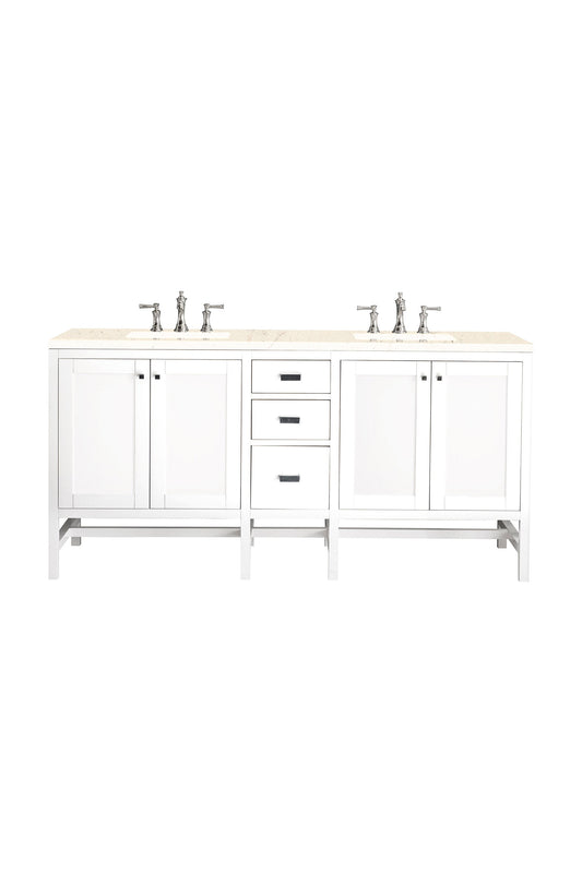 Addison 72" Double Vanity, Glossy White w/ 3 CM Eternal Marfil Top