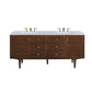 Amberly 72" Double Vanity, Mid-Century Walnut w/ 3 CM Carrara Marble Top