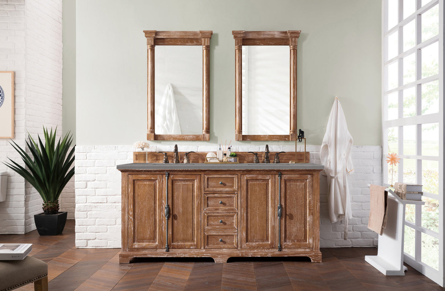 Providence 72" Double Vanity, Driftwood w/ 3 CM Grey Expo Quartz Top