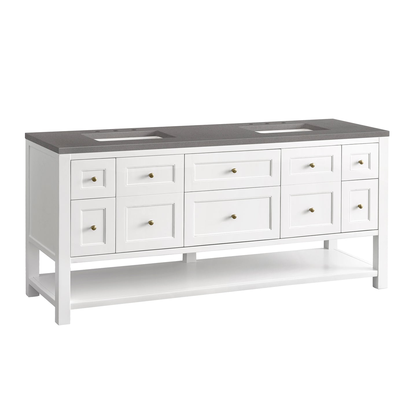 Breckenridge 72" Double Vanity, Bright White w/ 3 CM Grey Expo Top