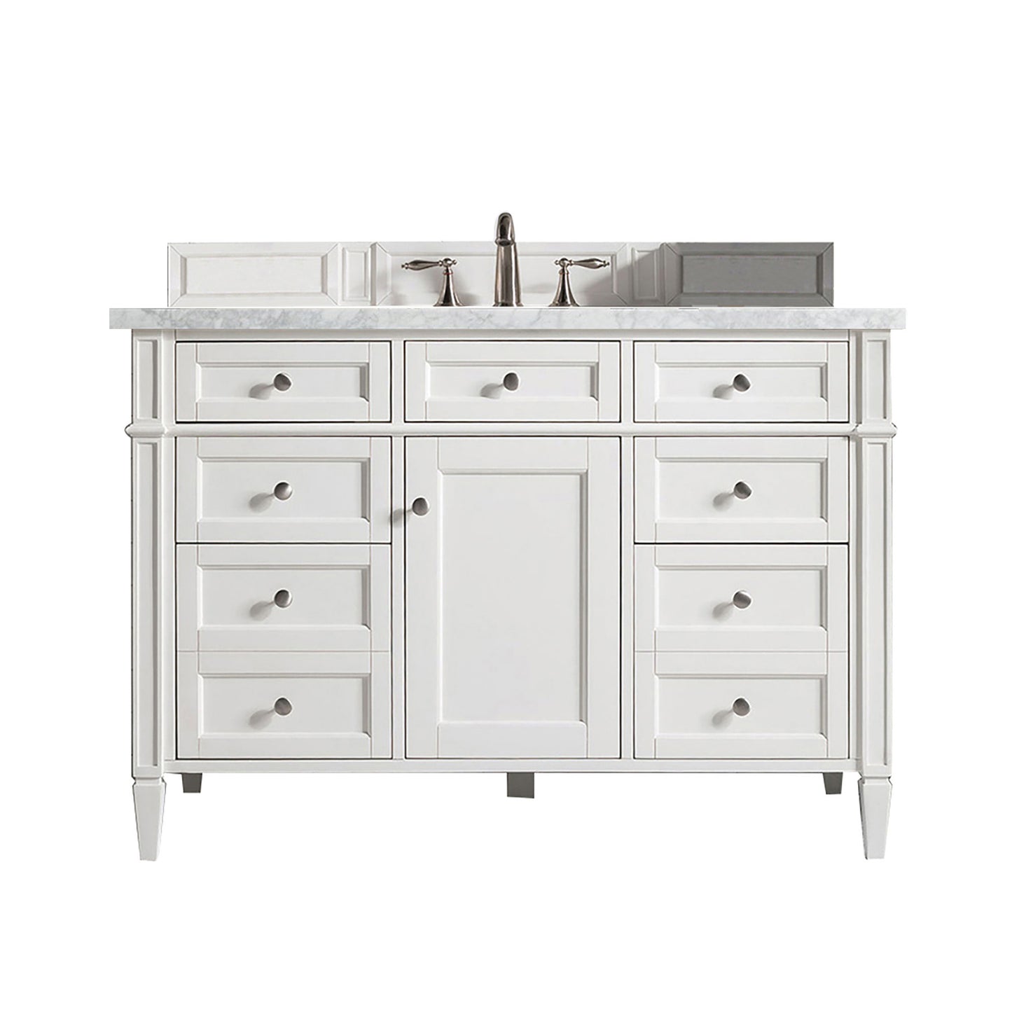 Brittany 48" Single Vanity, Bright White w/ 3 CM Carrara Marble Top